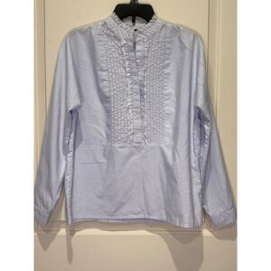 ANTIK BATIK Light Blue Cotton Pintuck Fringe Collar Blouse XS/36 100% Cotton